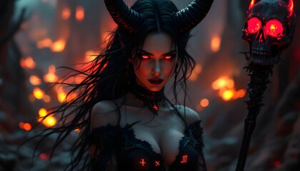 Obraz premium Fiery Demoness Fantasy Art Digital Painting