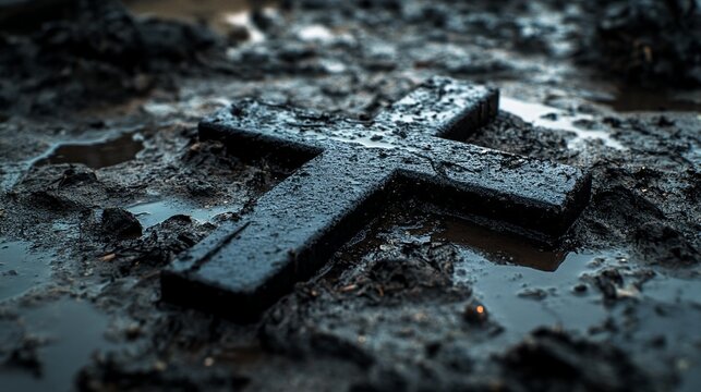 the cross is covered in mud.