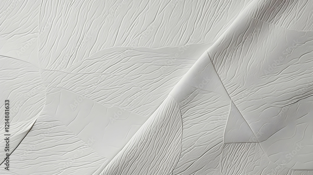 Poster abstract white textured background displays subtle wrinkles and folds with light and shadow effects.