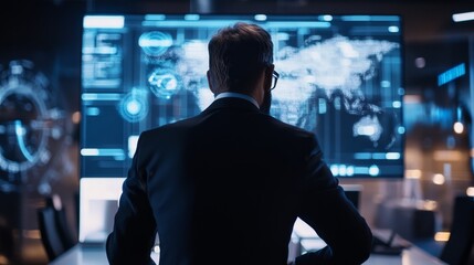 Business Leader Addressing Hybrid Team in Modern Office Environment