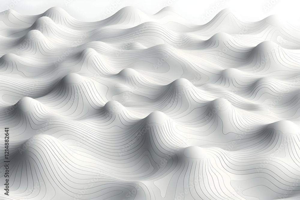 Poster 3d render of abstract white topographic landscape forms a smooth surface with contour lines