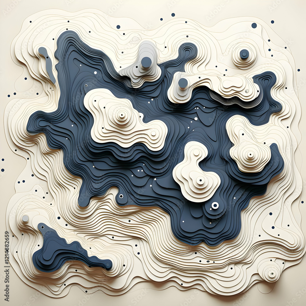 Aufkleber 3d topographic contour map shows elevation and landforms with dots and lines abstractly
