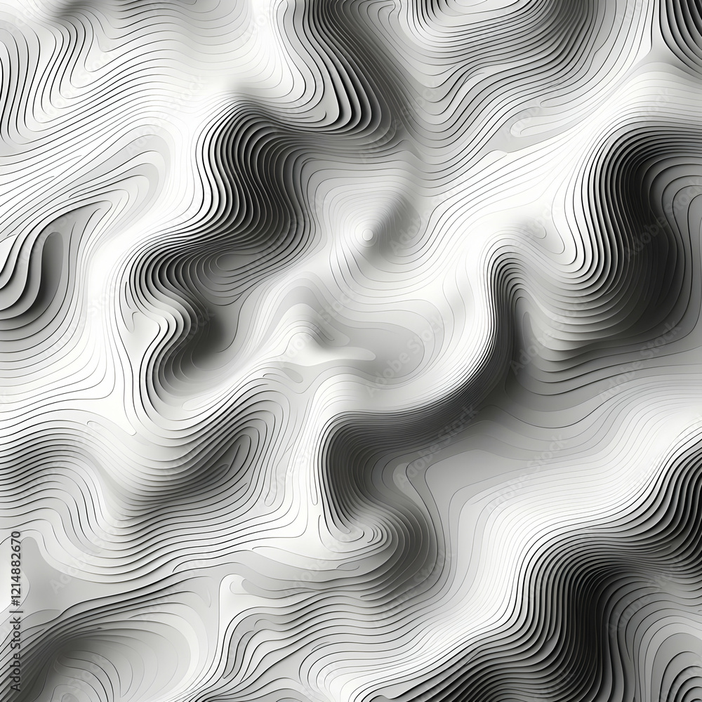 Poster abstract 3d topographic map forms wavy landscape with elegant curves and shadows