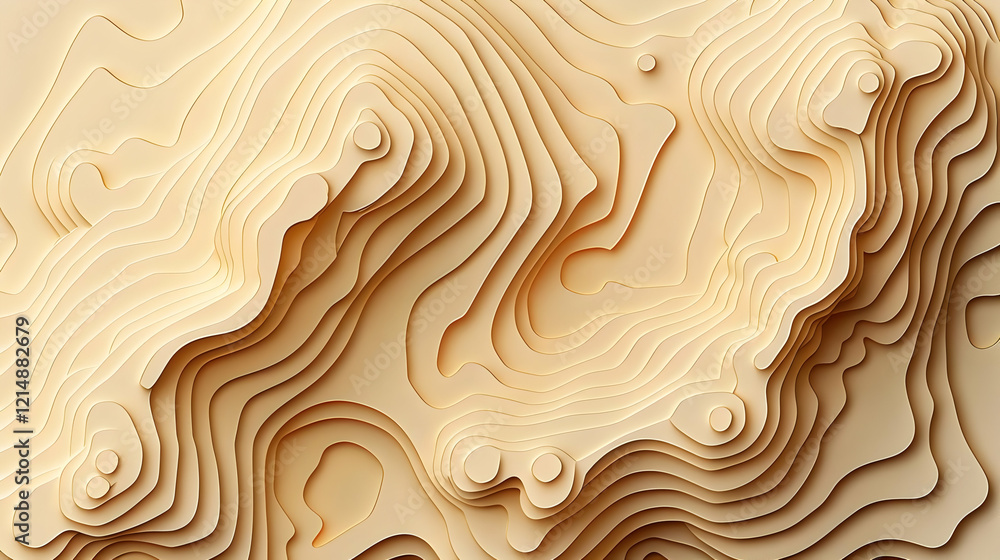 Poster 3d abstract background forms a topographic map with smooth curves in a monochromatic palette