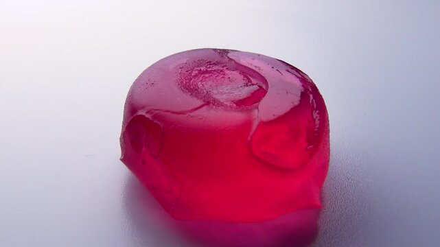 Red lollipop candy on white surface
