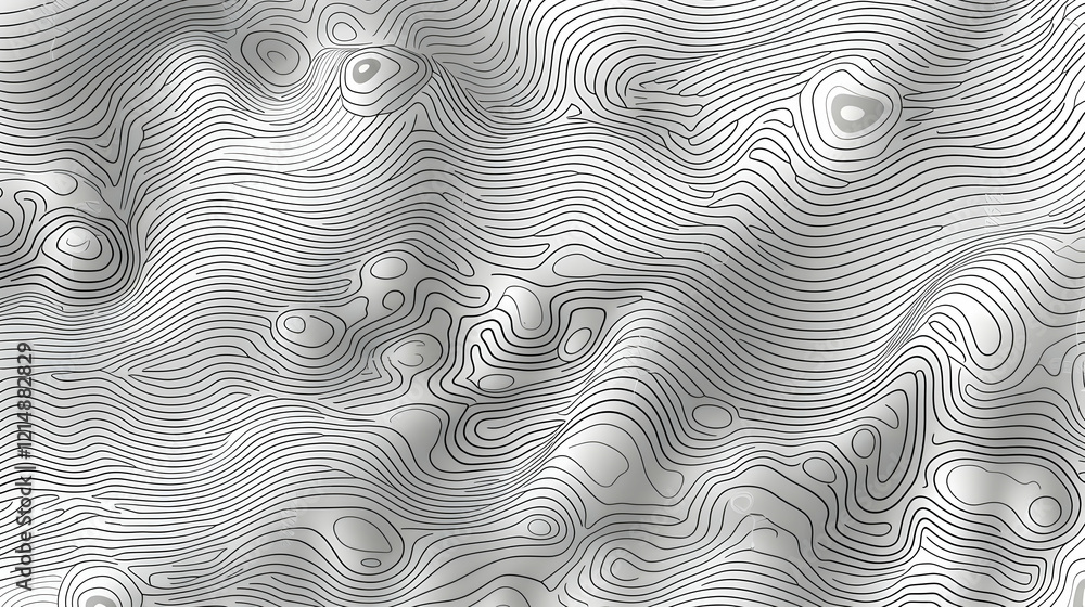 Poster 3d topographic contour lines flow across a white surface seamlessly, creating a dynamic visualizatio