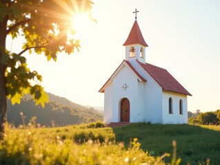 Small White Church - Sunlight & Serenity