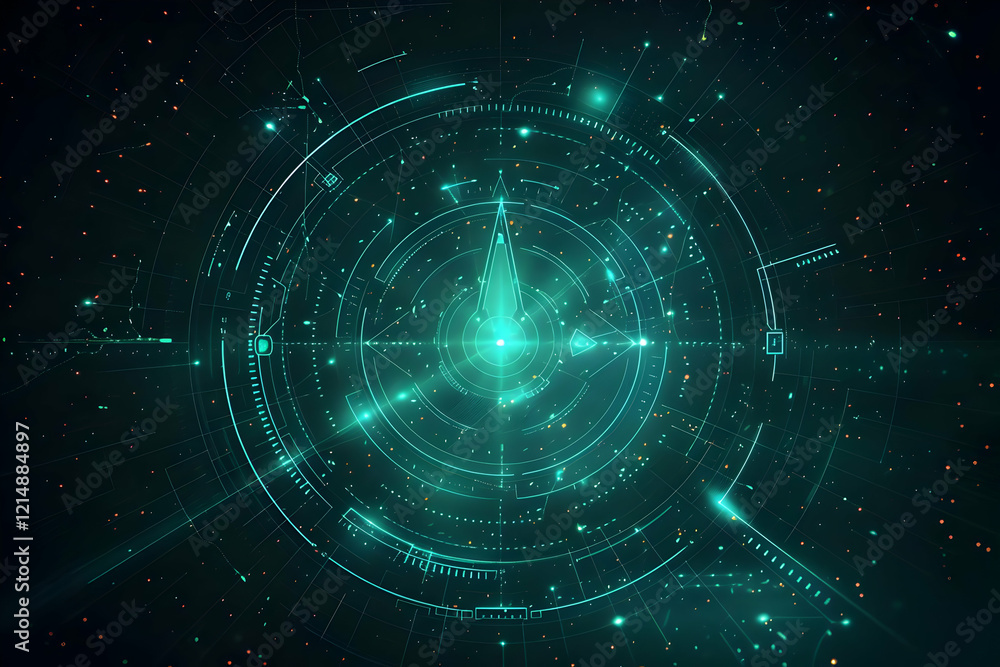 Aufkleber futuristic hud interface shows digital compass navigating through virtual space.
