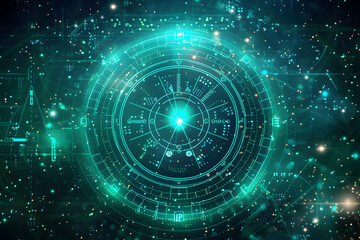 Fototapeta premium Futuristic Green Circular Interface Displays Data and Information Beautifully on Digital Background