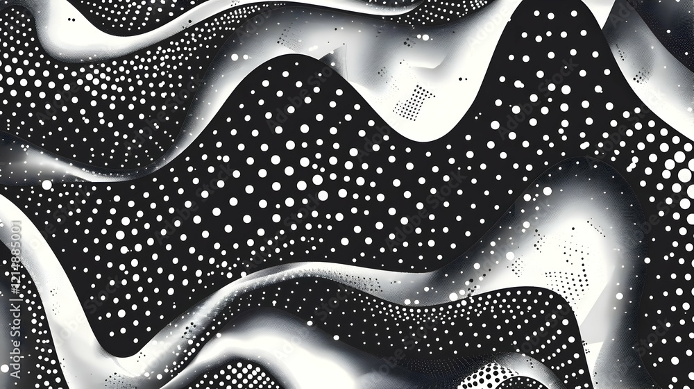 Poster abstract black and white wavy background with dots and gradients creates a dynamic and modern design