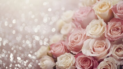 Fototapeta premium Delicate Pink And White Roses Bouquet Background
