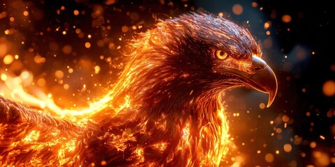 Fire-breathing eagle with its head turned to the right