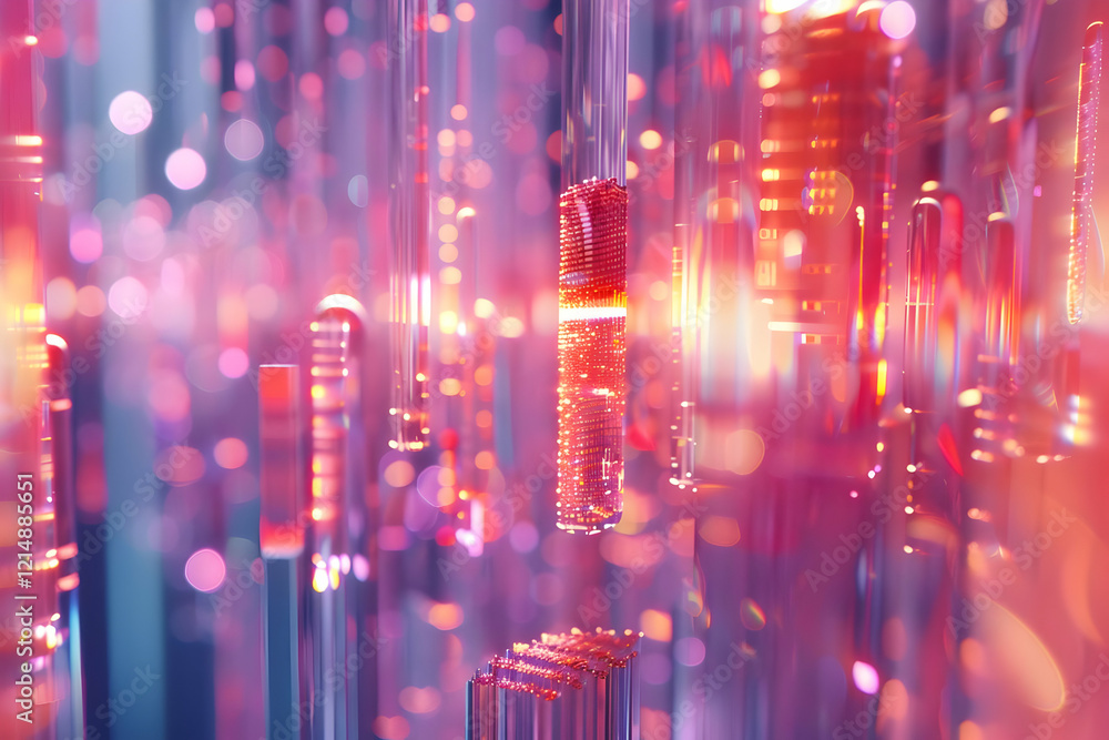 Aufkleber abstract 3d render of glowing pink and red structures floating in a dreamlike space