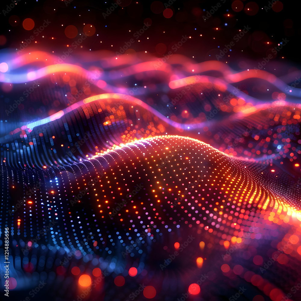 Poster Abstract Background with Glowing Particles Forms a Wave of Light and Color