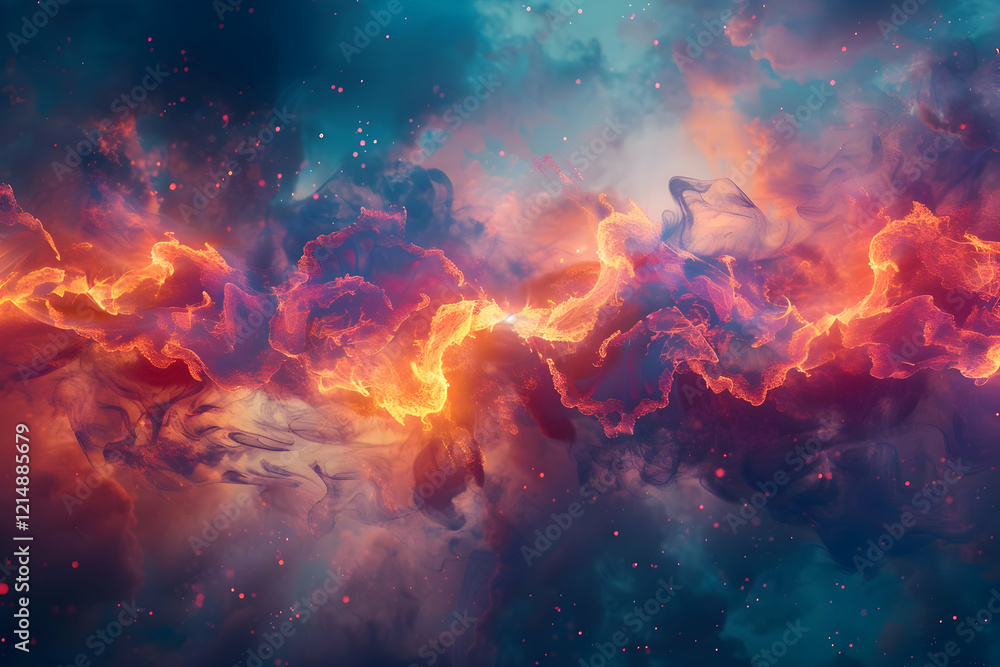 Poster abstract background flows with vibrant colors and glittering particles dynamically