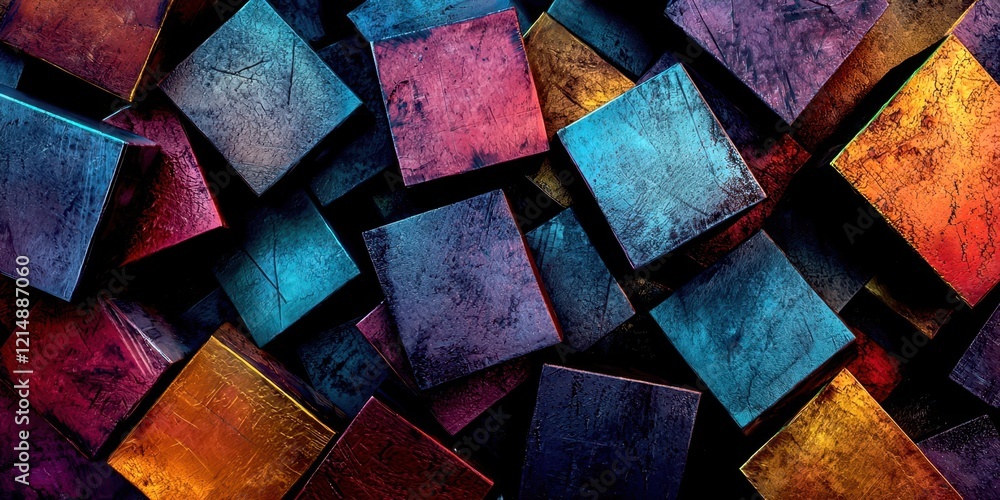 Poster colorful image of squares with a blue square in the middle