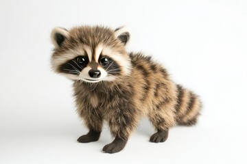 Obraz premium Charming Raccoon Standing Inquisitively Against White Background