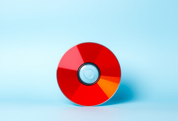 Shiny red vinyl record on colorful gradient background