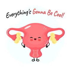 Cute cartoon uterus character with motivational text on white background
