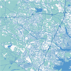 Map of Lakewood in New Jersey in a professional blue style. Contains layered vector with roads water, parks, etc.