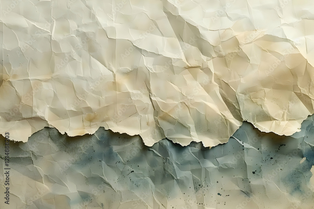 Poster crumpled and torn paper texture creates a distressed and weathered background effect