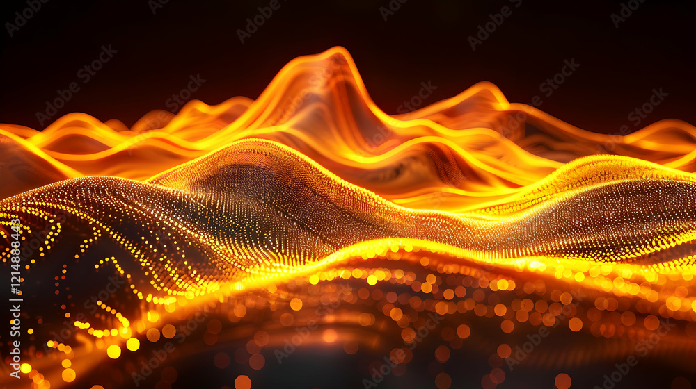 Aufkleber abstract golden particle waves flowing smoothly in a dark background