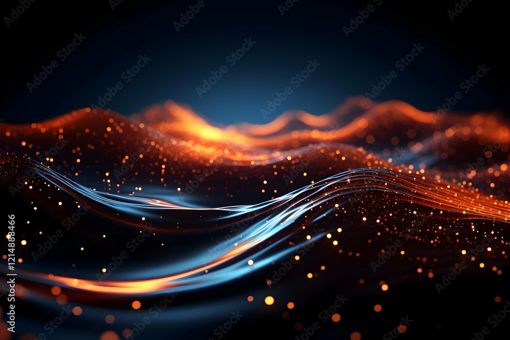 Poster abstract 3d background flows smoothly with orange particles dynamically