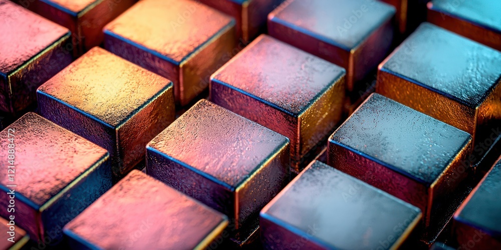 Poster close up of a row of colorful cubes