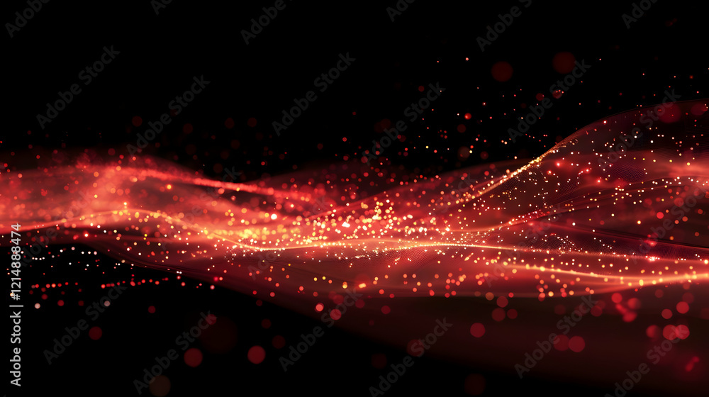 Poster abstract red particles flowing gracefully on a dark background creates a mesmerizing visual