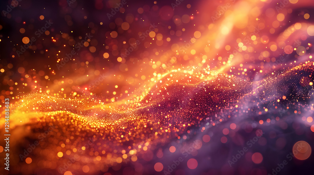 Poster abstract background with golden particles flowing smoothly and elegant bokeh effect