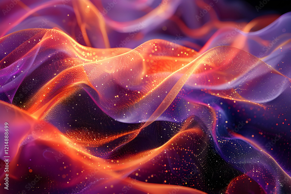 Poster abstract background flows with glowing particles and vibrant colors dynamically