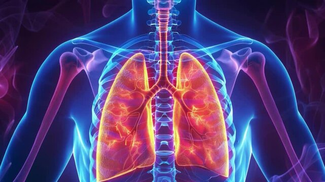 Animation of human lungs is suitable for medical presentations, educational materials on anatomy and health.
