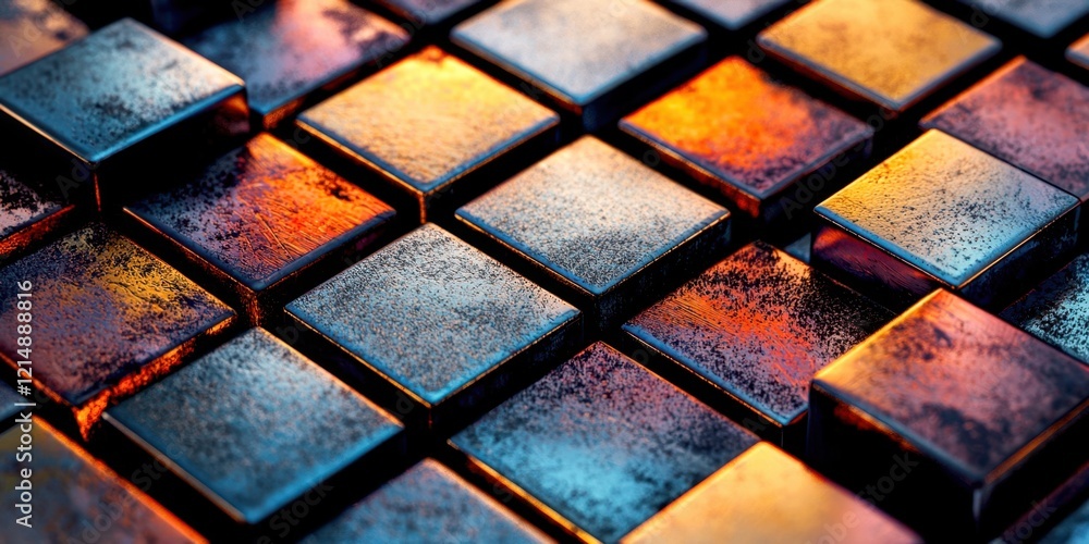 Poster close up of a colorful square with a blue square in the middle