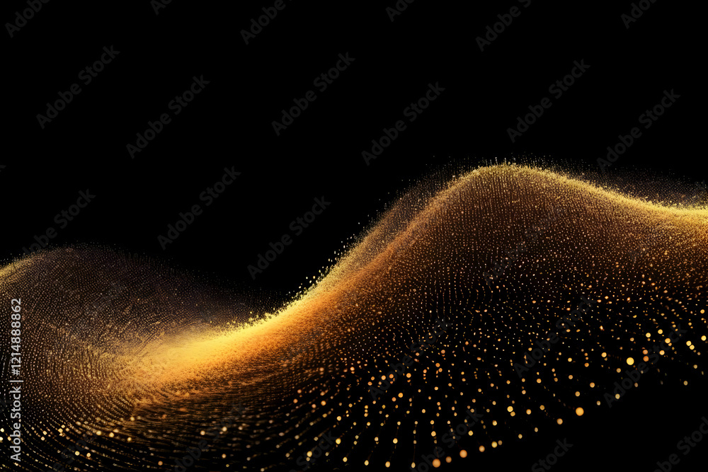 Poster Abstract Golden Particles Flowing Smoothly on a Black Background, Creating a Dynamic and Elegant Visual