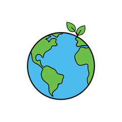 Globe with Green Leaves Vector Illustration