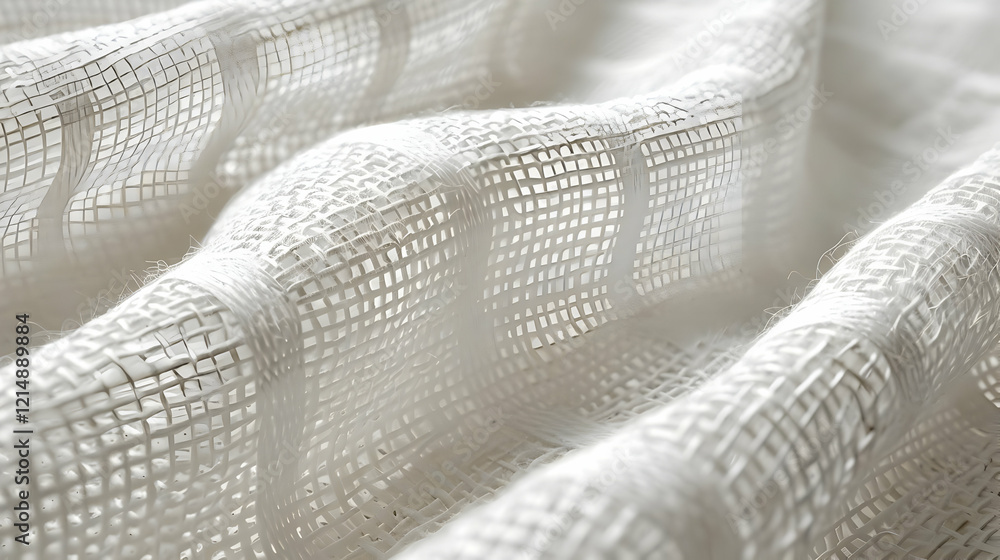 Poster White Fabric with a Grid-Like Pattern Shows Its Texture and Delicate Details Up Close