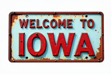 Vintage Iowa Rusty Metal Sign - Retro Road Trip Poster