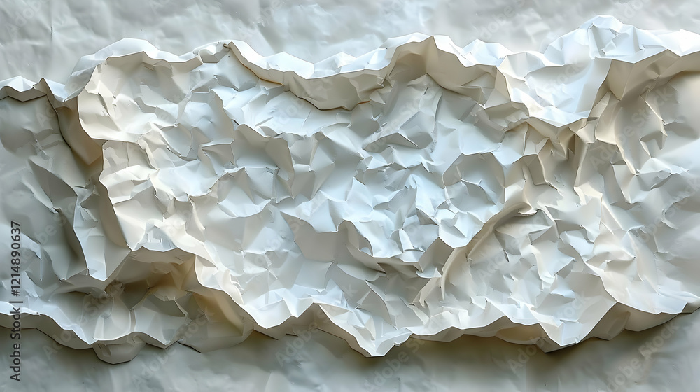 Poster crumpled white paper texture forms abstract background with wrinkled and creased details smoothly