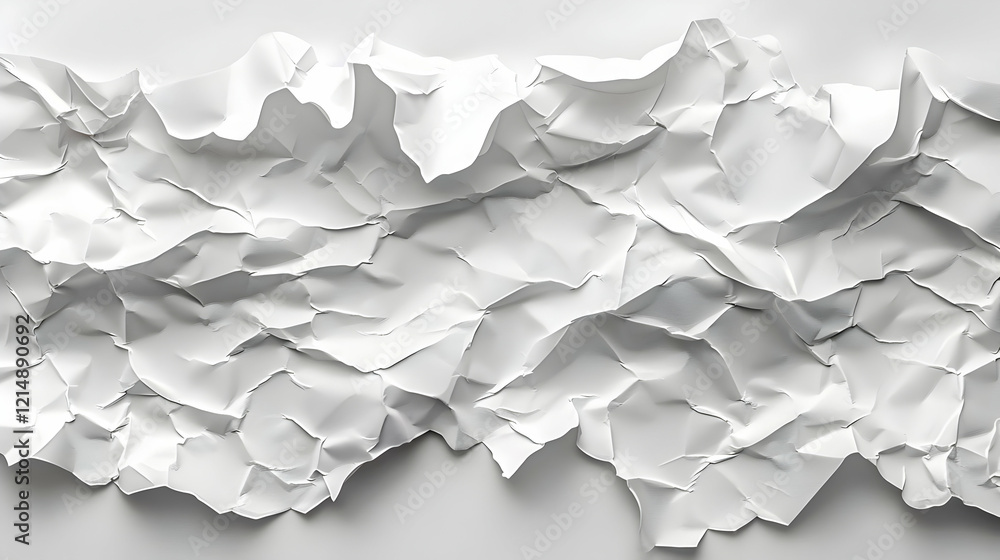 Poster crumpled white paper texture forms abstract background with folds and creases