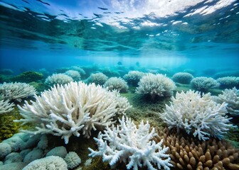Fototapeta premium Dying Coral Reef, Ocean Acidification, Plankton Decline, Marine Food Web Disruption, Climate Change Impact