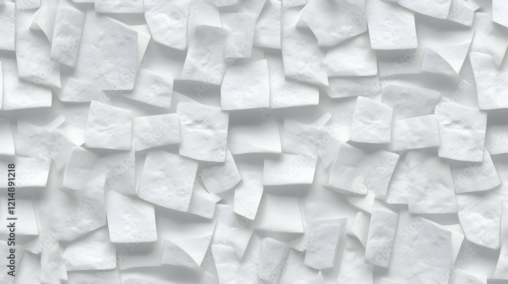 Poster 3d render of white abstract textured squares overlapping dynamically forms abstract background