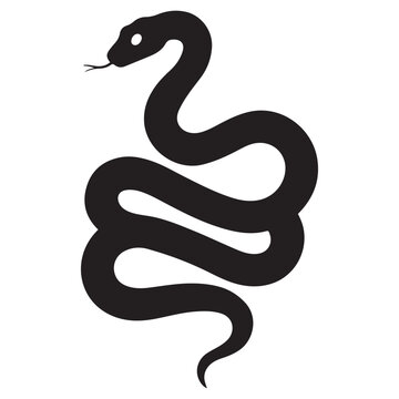snake icon, snake vector silhouette, curved snake animal design illustration, black reptile graphic symbol, dangerous wild snake outline logo