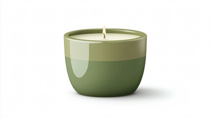 Stylish Ceramic Candle Jar in Army Green on White Background