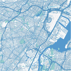 Fototapeta premium Map of Elizabeth in New Jersey in a professional blue style. Contains layered vector with roads water, parks, etc.