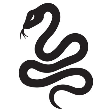 snake icon, snake vector silhouette, curved snake animal design illustration, black reptile graphic symbol, dangerous wild snake outline logo