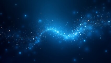 Fototapeta premium Abstract cosmic background with glowing particles and a bright stream of light in dark blue