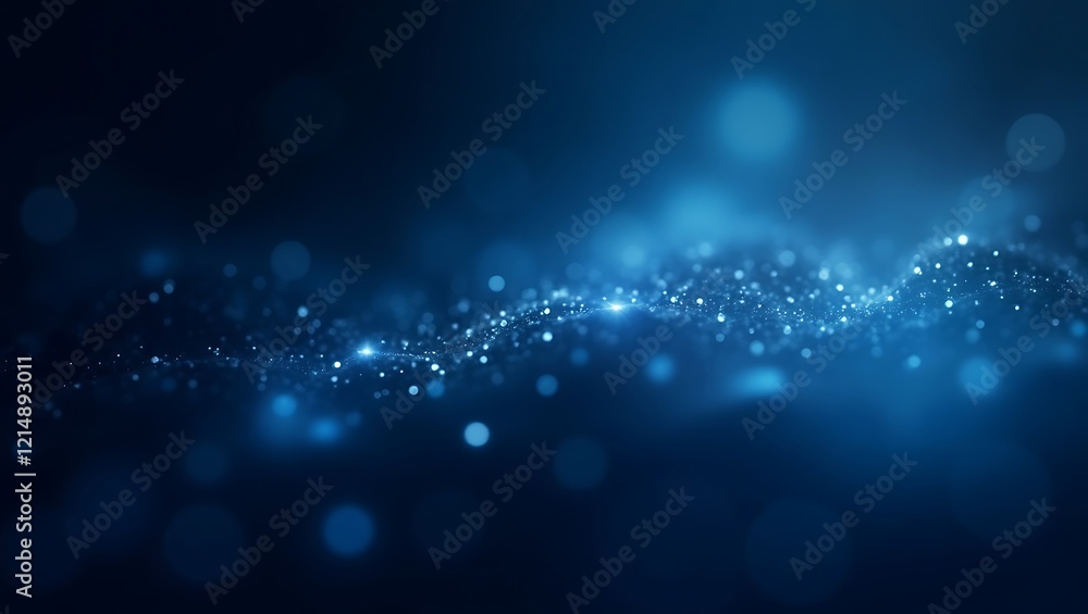 Poster abstract blue digital background with sparkling light and bokeh effects