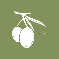 Vector logo of olive branch with leaves. Modern hand drawn vector olive oil icons. Branding concept for olive oil company, organic, eco-friendly oil products, wellness, beauty, culinary services