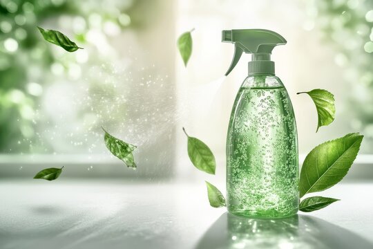 Eco-friendly cleaning solution in a spray bottle.