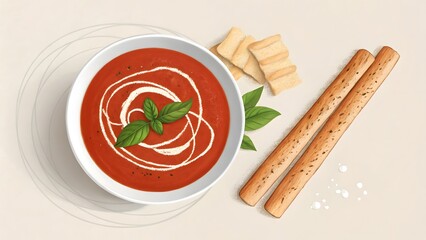 Delicious Tomato Soup Breadsticks Basil Garnish